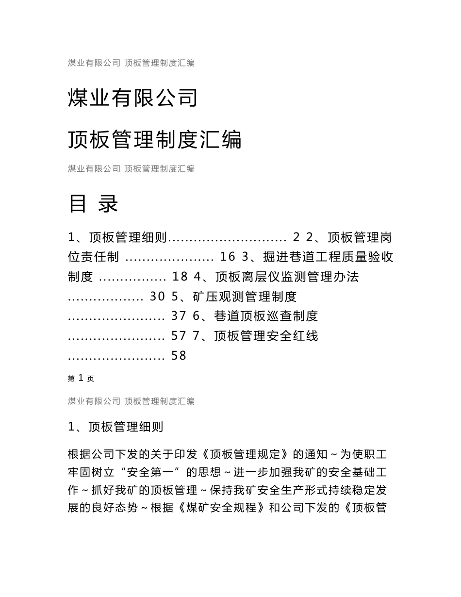 煤业有限公司顶板管理制度汇编_第1页