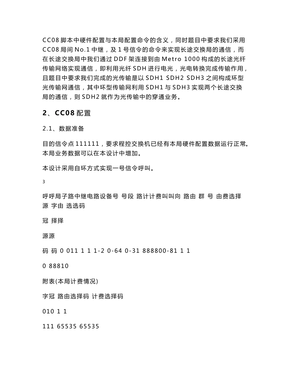 通信专业课程设计--基于华为C&C08和Metro 1000的长途交换局及光传输的配置_第3页