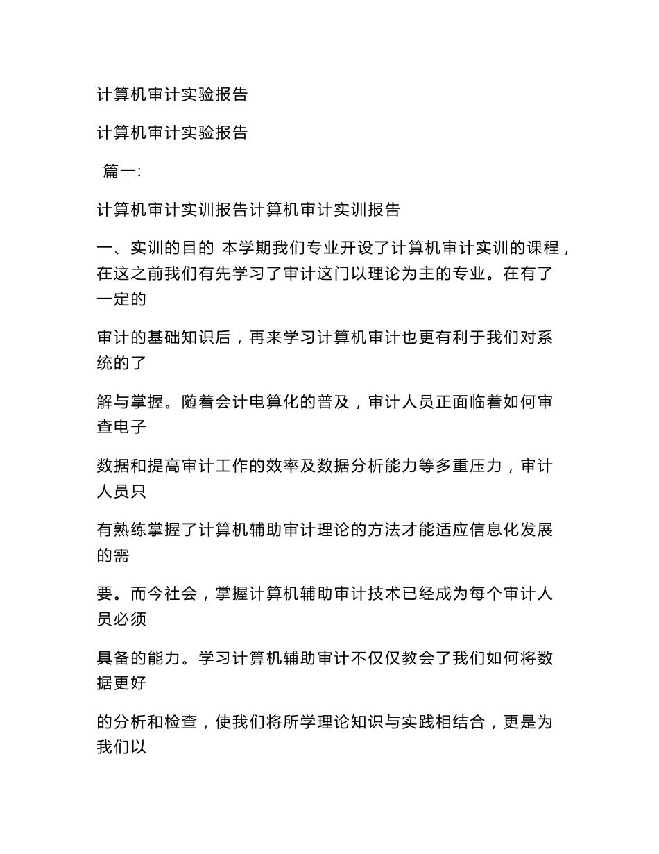 计算机审计实验报告(范文)_第1页