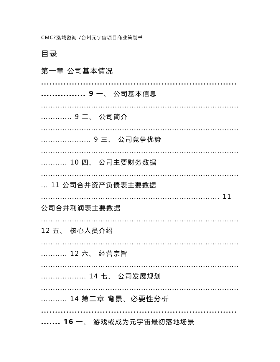 台州元宇宙项目商业策划书（参考范文）_第1页