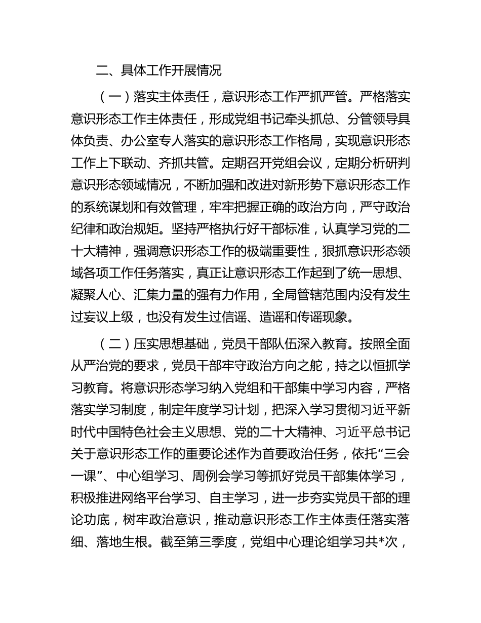 2023年部门单位局机关意识形态工作分析研判报告_第2页