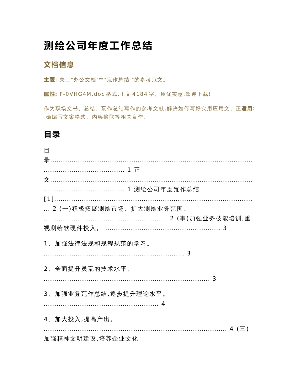 测绘公司年度工作总结（工作总结范文）_第1页