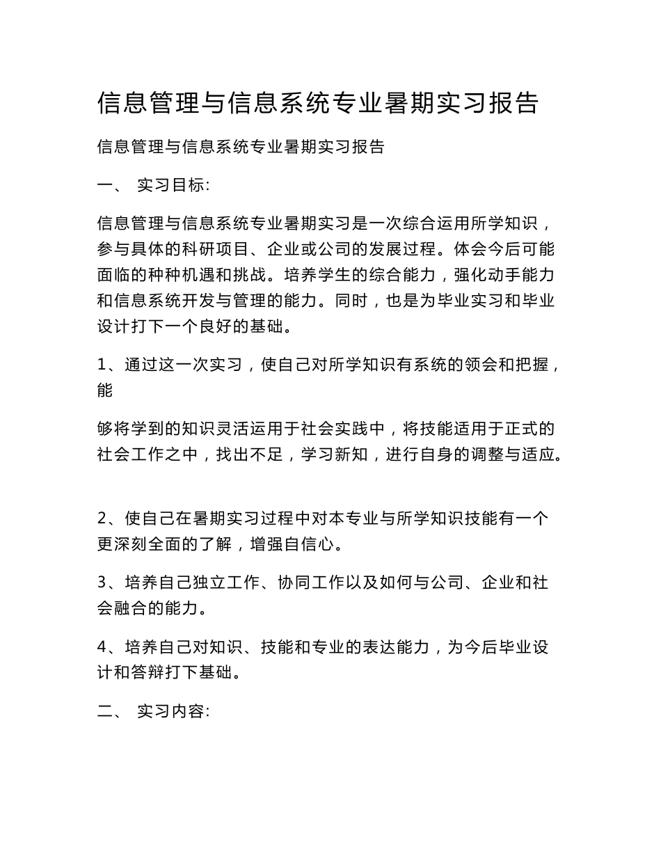 信息管理与信息系统专业暑期实习报告_第1页