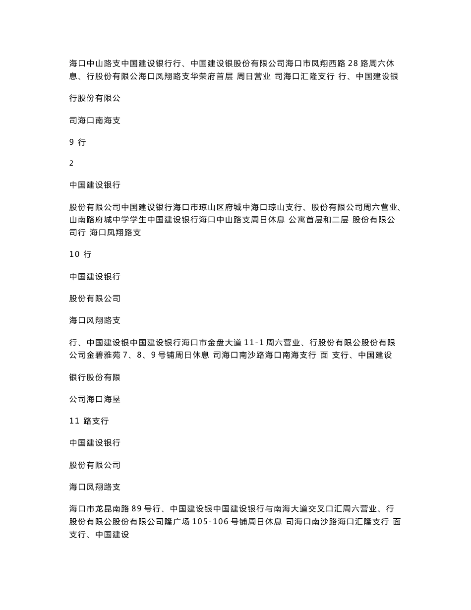 附表1： 中国建设银行海南省分行实施网点周末固定休息日制度营业时间安排表_第3页