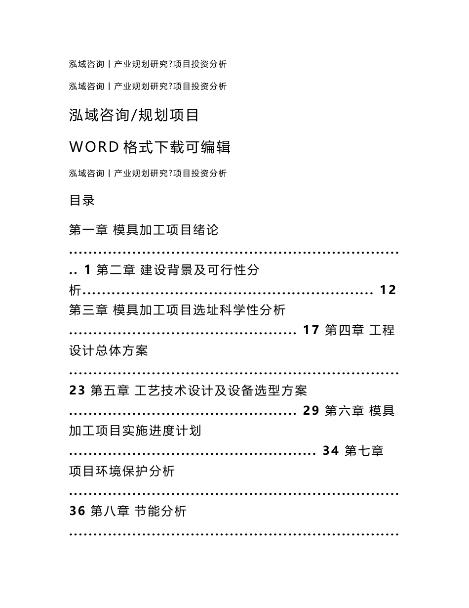 模具加工项目可行性研究报告_第1页