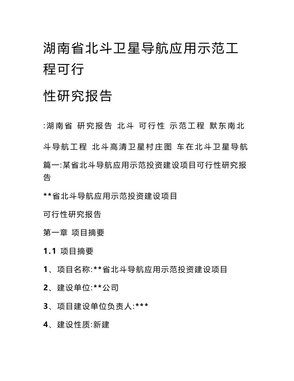 湖南省北斗卫星导航应用示范工程可行性研究报告_第1页