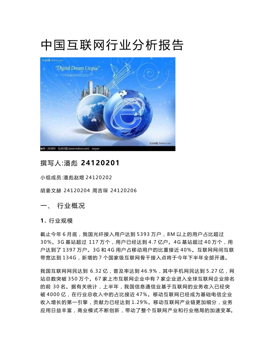 中国互联网行业分析报告_第1页