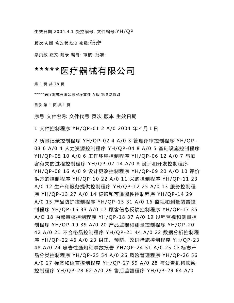 医疗器械公司程序文件_第1页