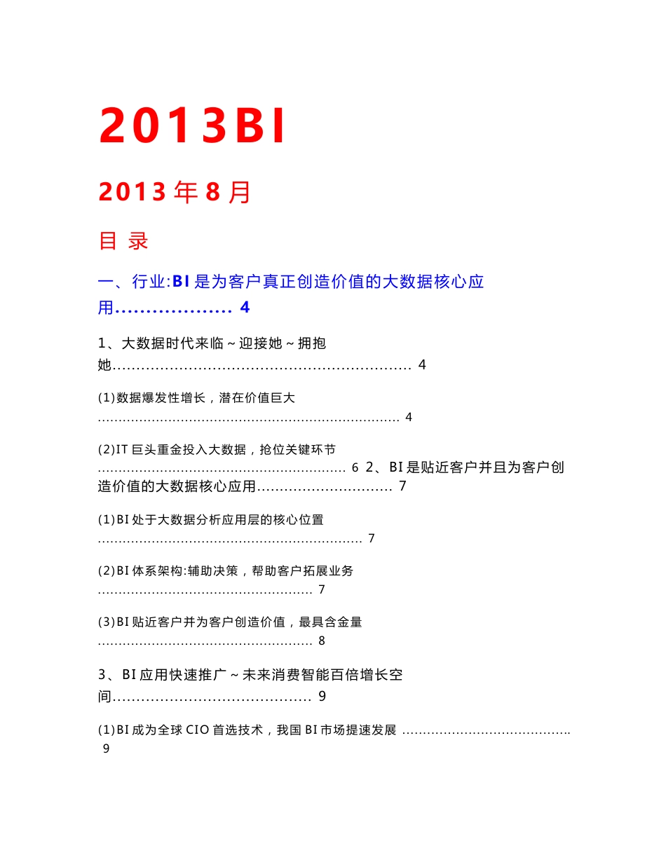 2013年商业智能BI与大数据行业分析报告_第1页