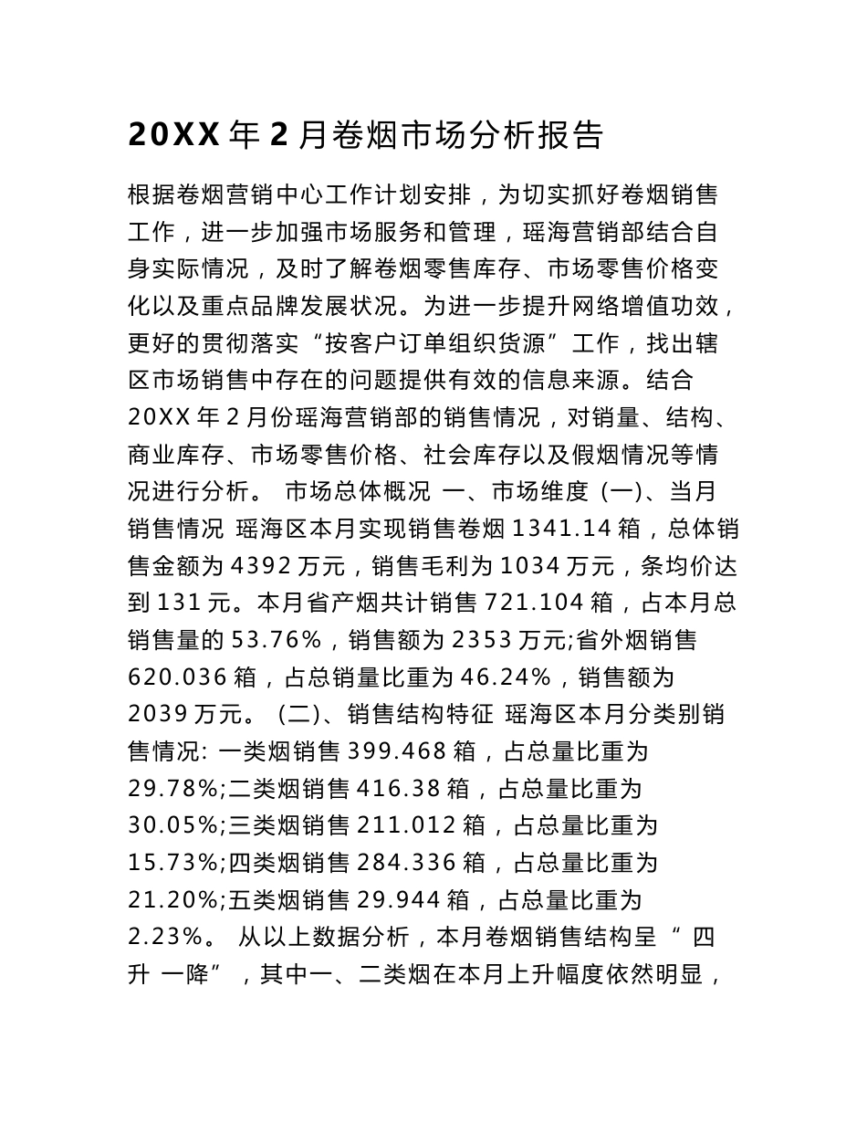 2018年2月卷烟市场分析报告_第1页