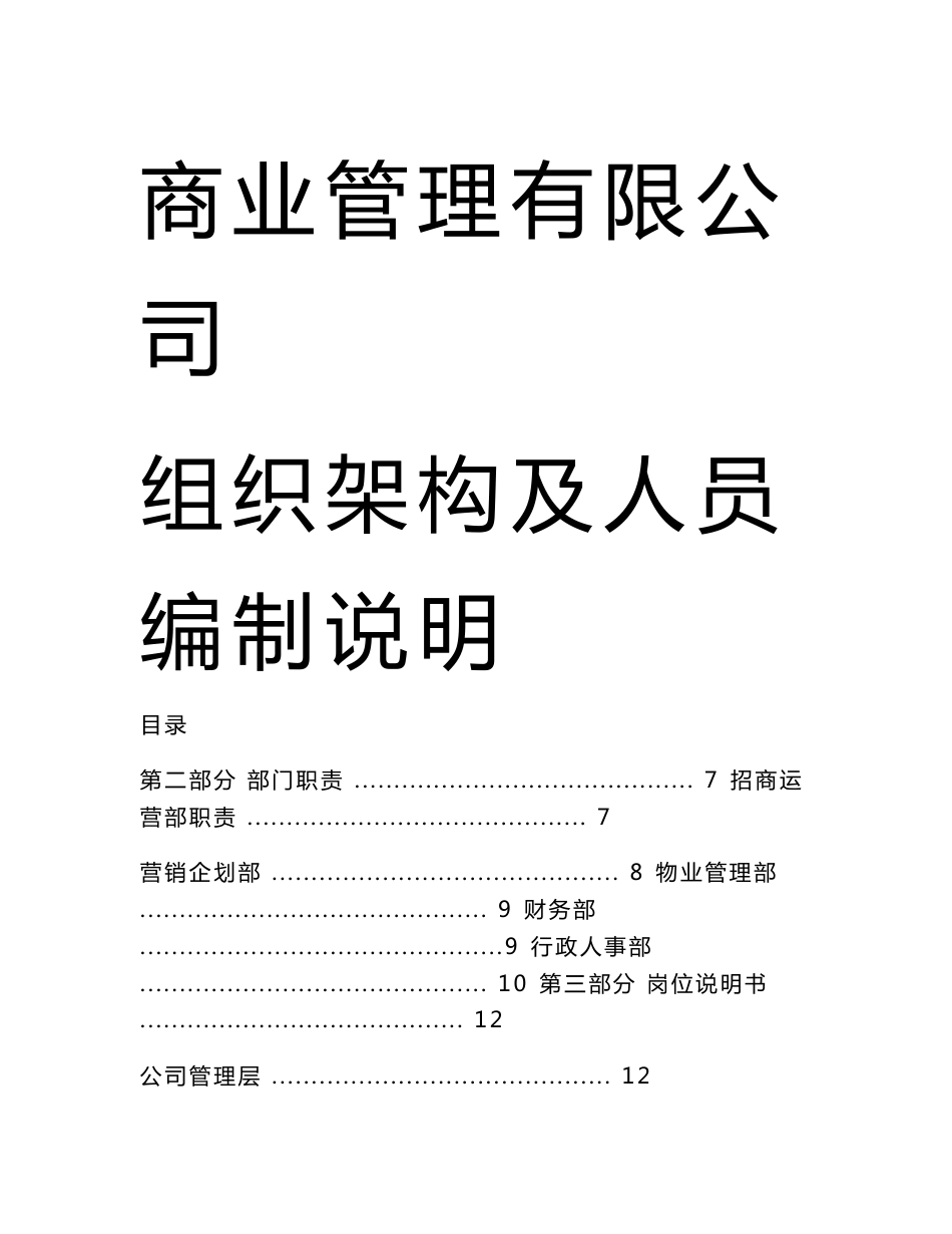 商业运营管理公司人员架构及岗位说明教学文案_第1页