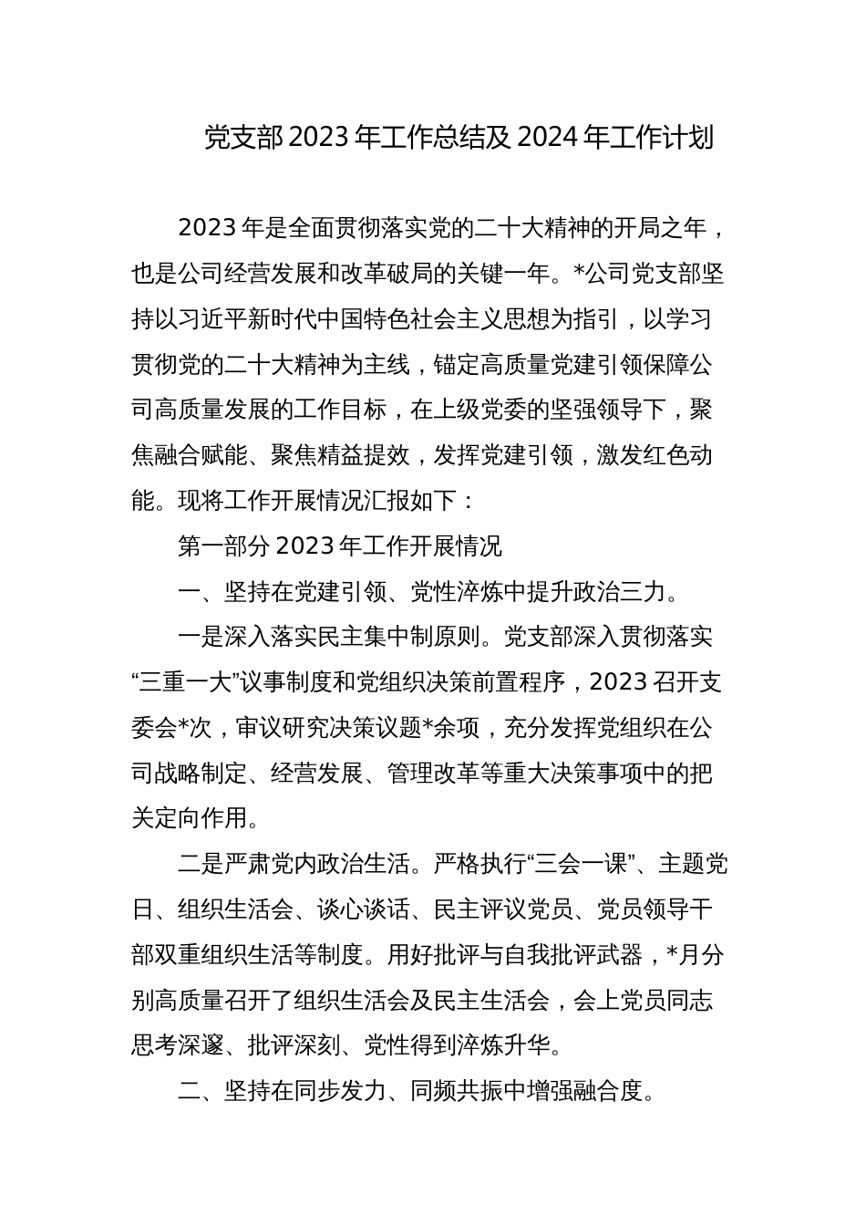 党支部2023年工作总结及2024年工作计划_第1页