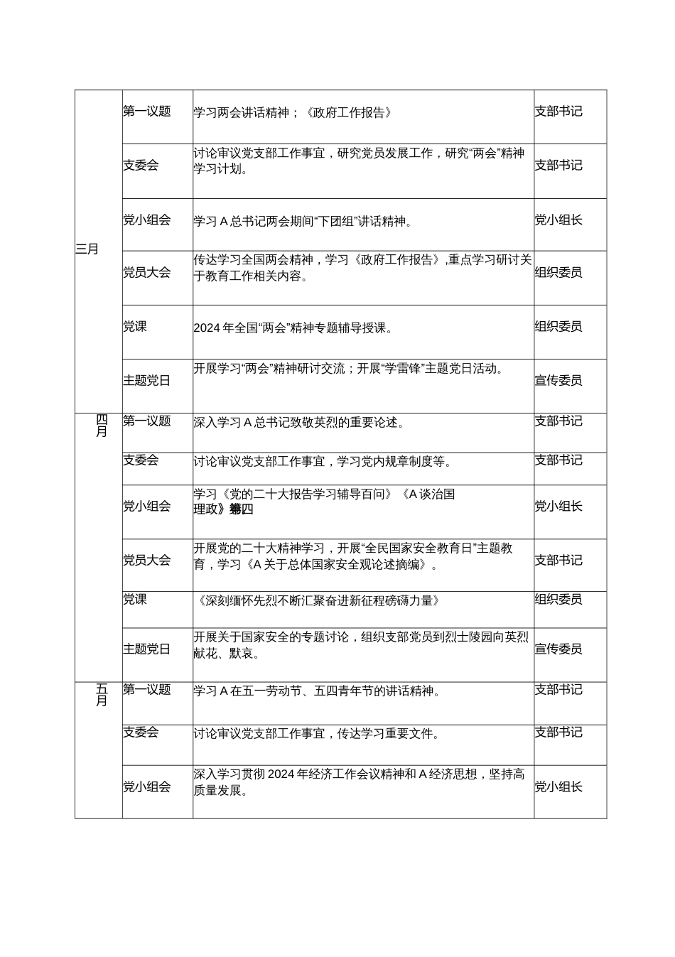 2篇党委党支部2024年度“三会一课”“主题党日”计划表_第2页