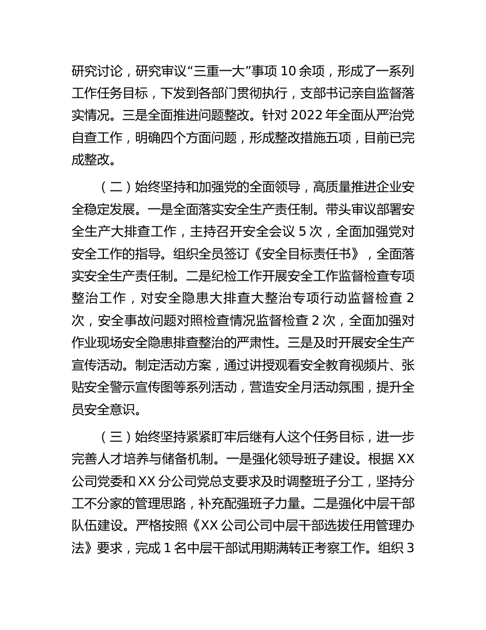 国企公司党支部2023年落实全面从严治党（党建）责任年中自查总结报告_第2页