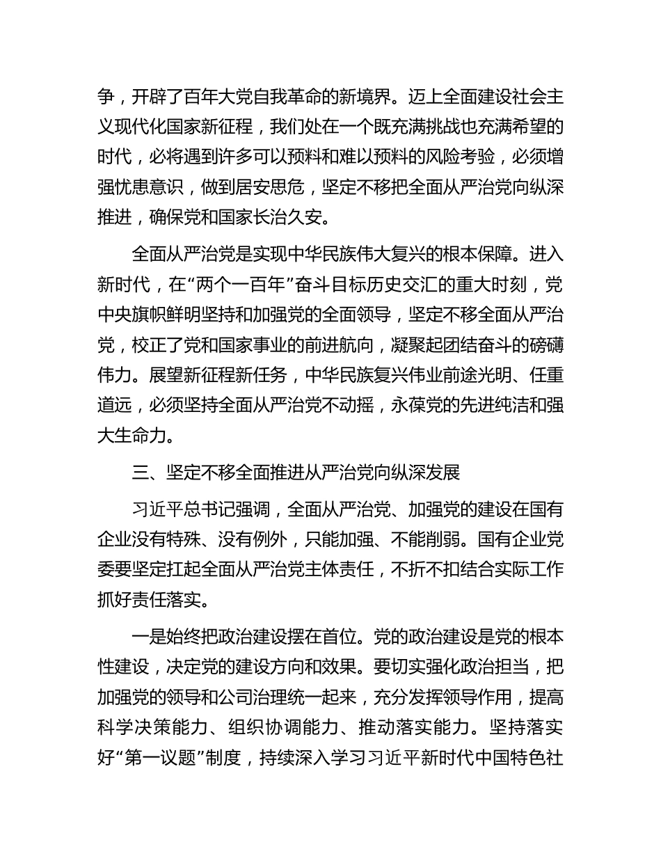 2篇在党委中心组从严治党专题研讨交流会上的发言（公司）_第3页