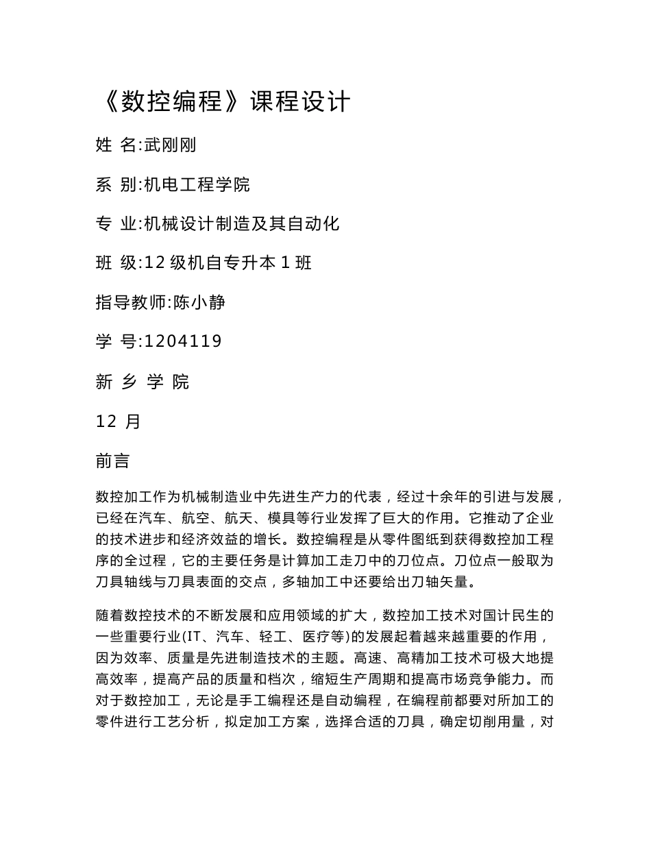 数控技术课程设计说明书_第1页
