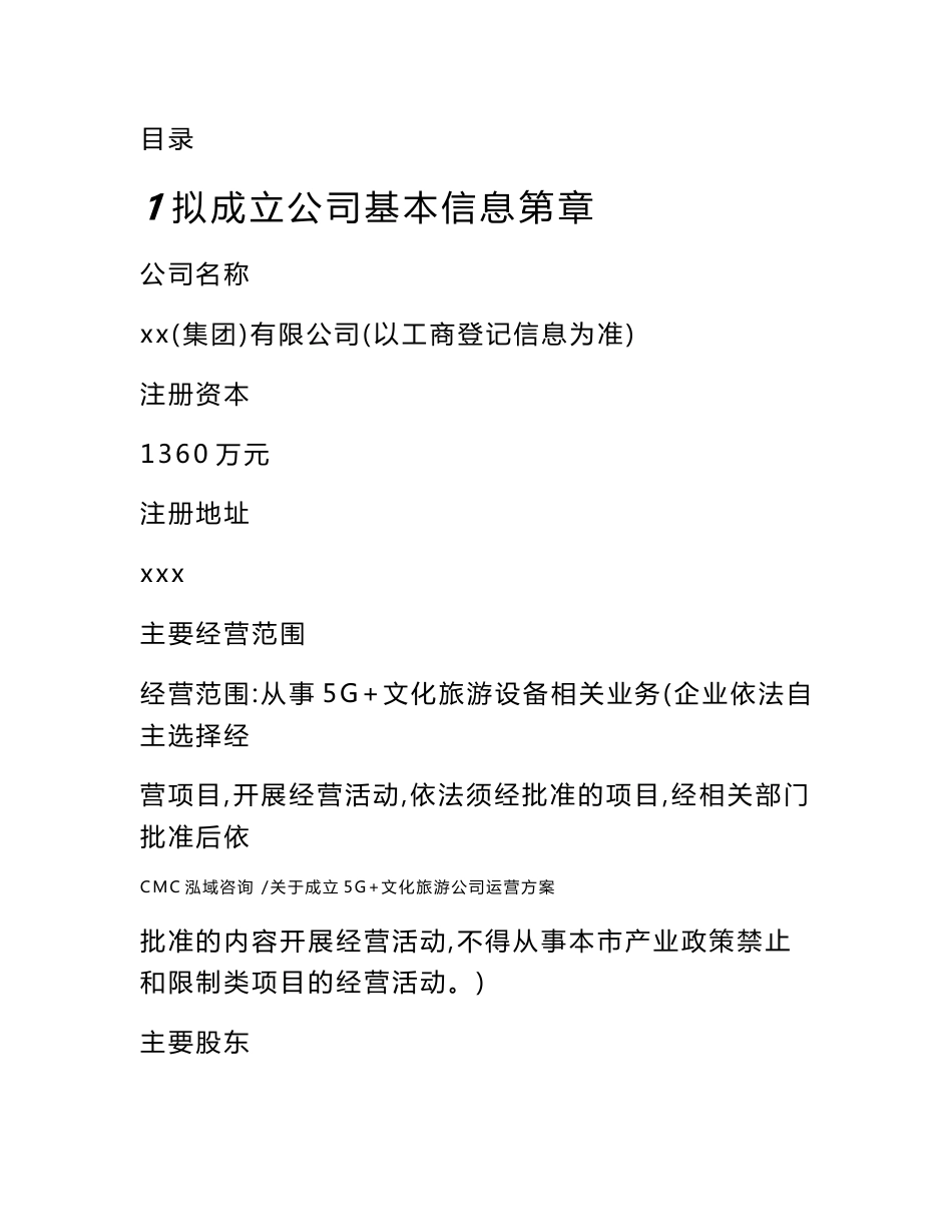 关于成立5G+文化旅游公司运营方案模板_第3页