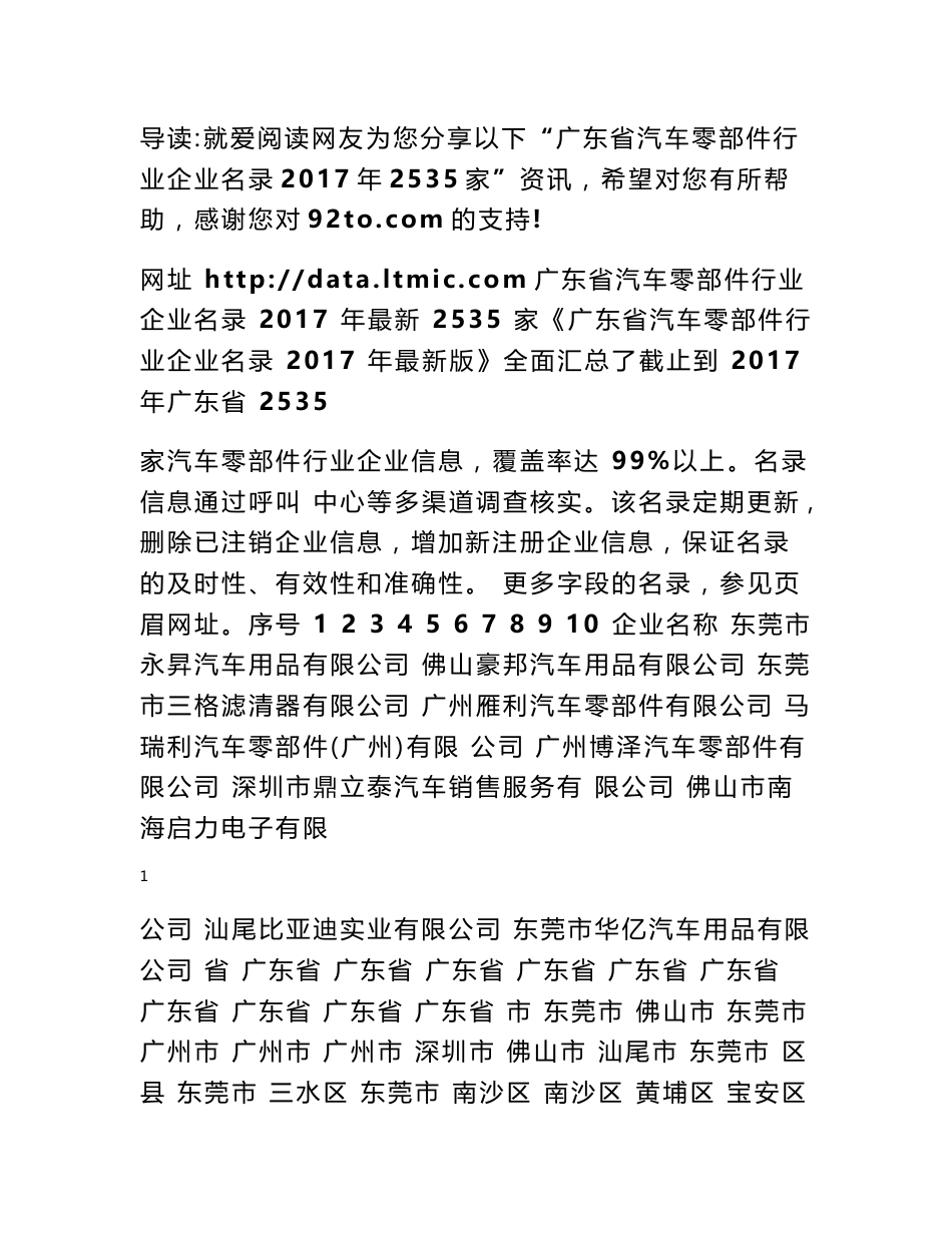 广东省汽车零部件行业企业名录2017年2535家_第1页