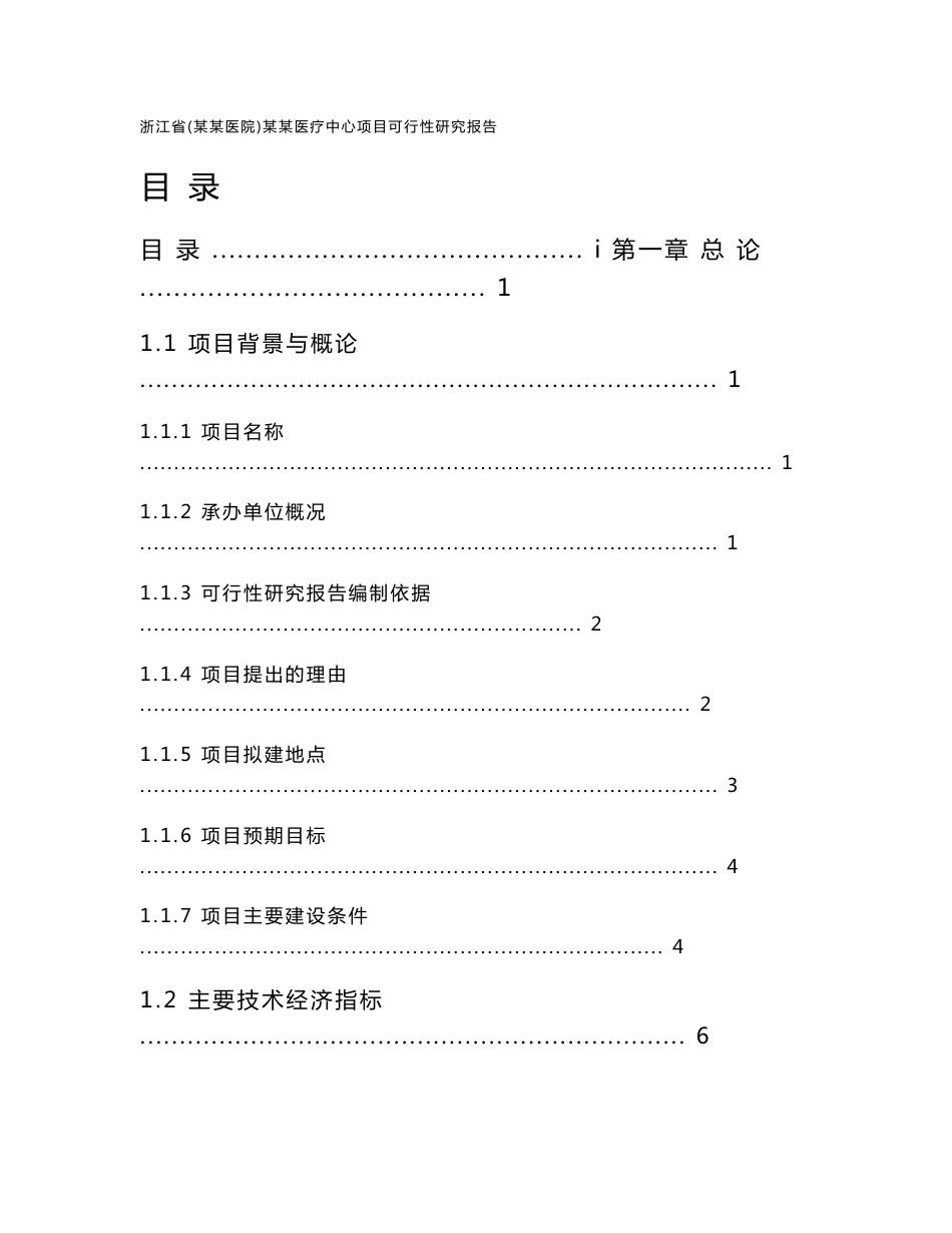 浙江省某某医院可行性研究报告_第1页