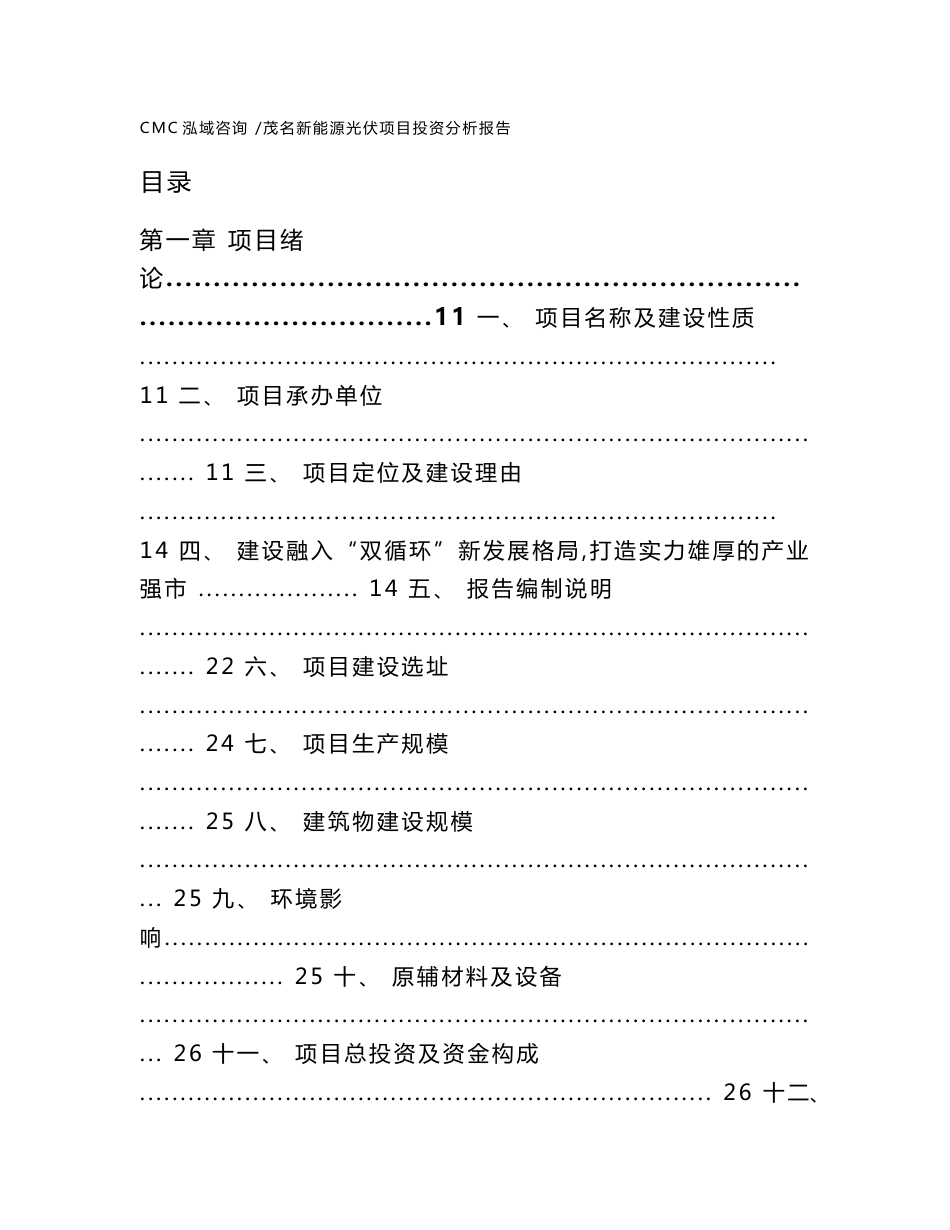 茂名新能源光伏项目投资分析报告（模板范本）_第1页