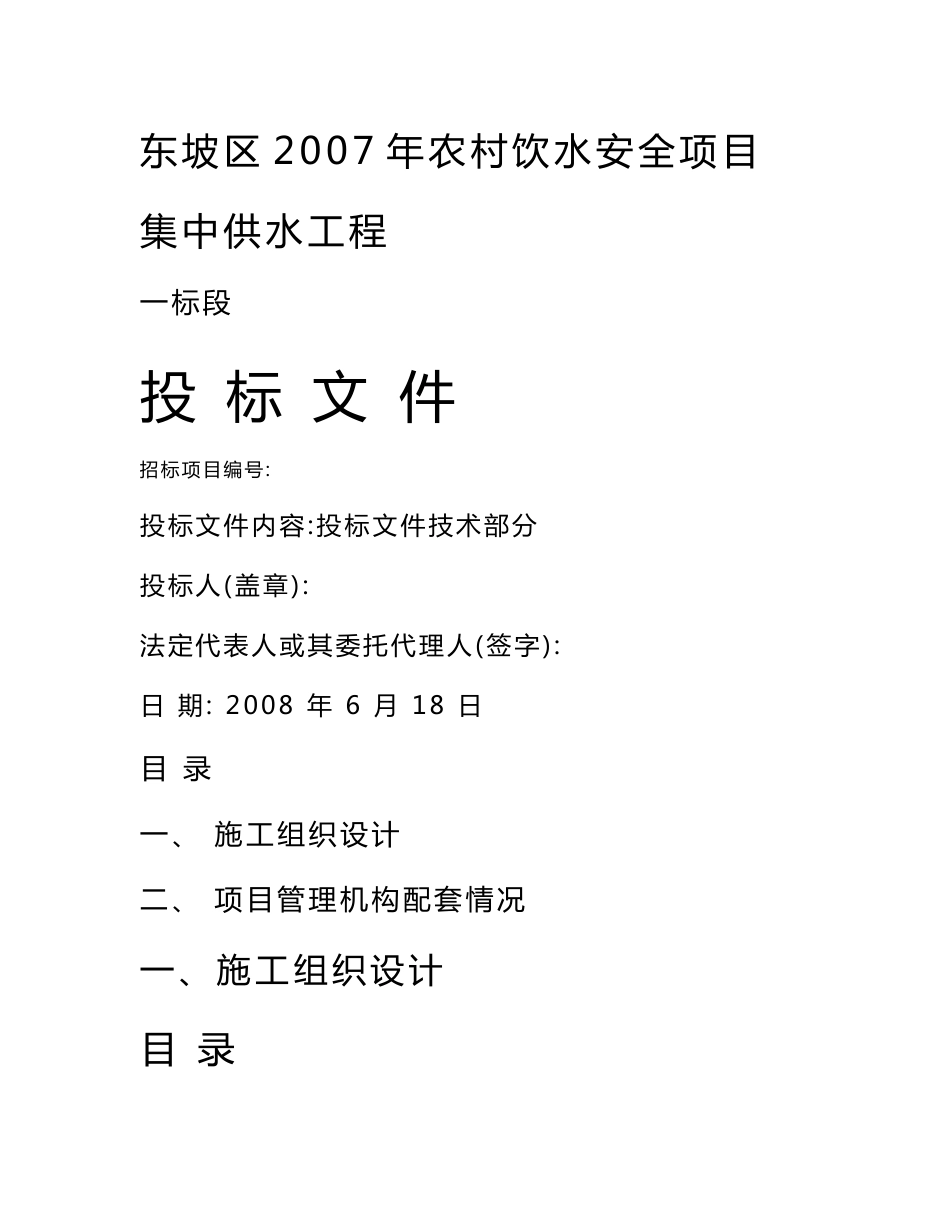 农村饮水安全项目集中供水工程施工组织设计【投标文件】_第1页