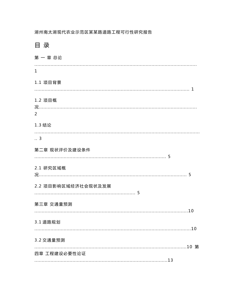 现代农业示范区某某路道路工程可行性研究报告_第1页