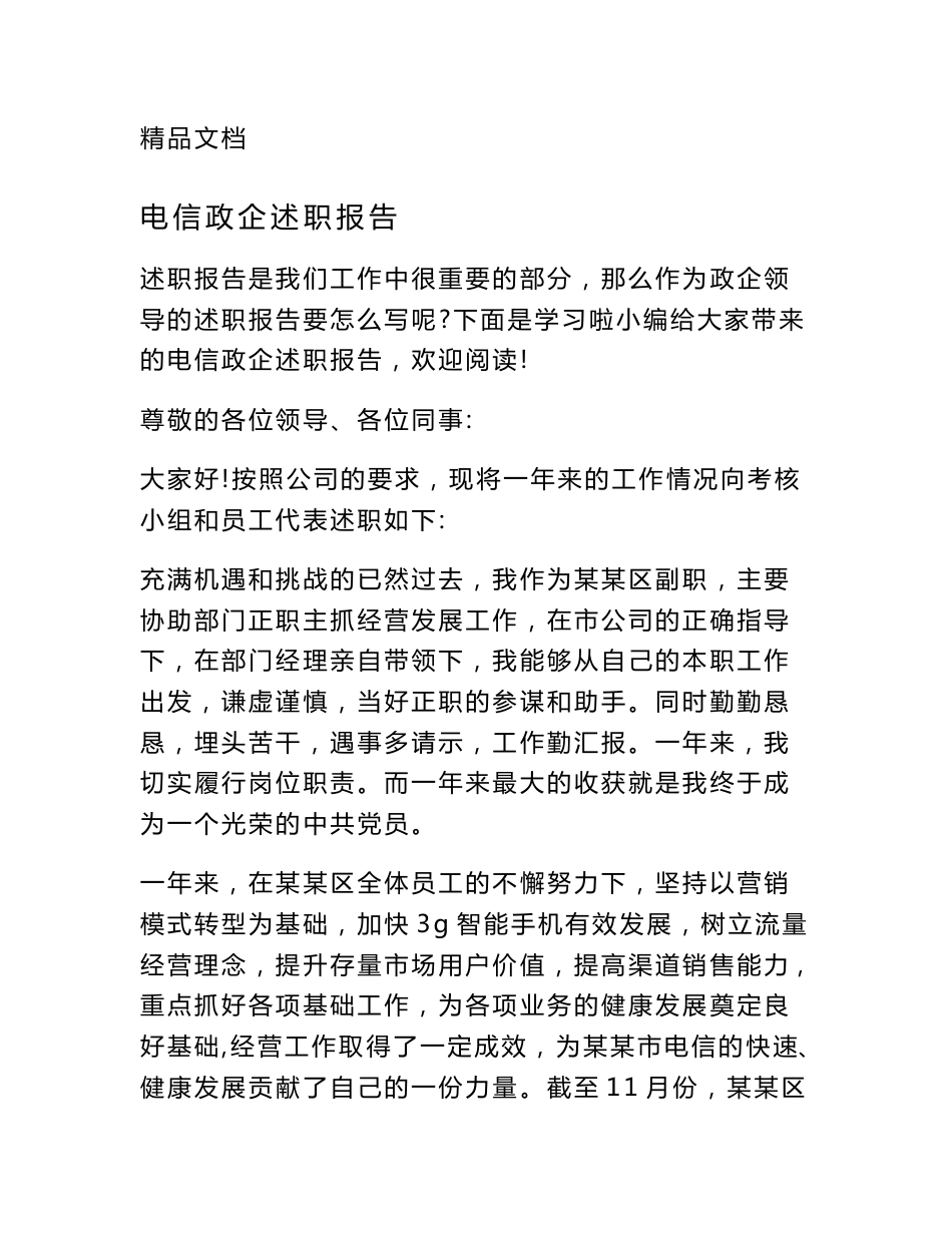 电信政企述职报告_第1页