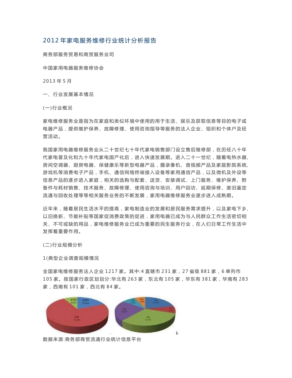 2012年家电服务维修行业统计分析报告_第1页