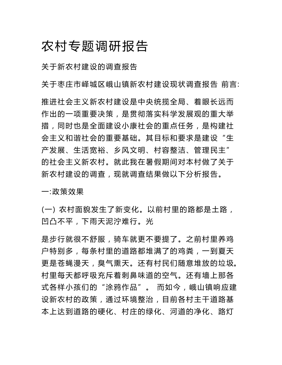 农村专题调研报告_第1页