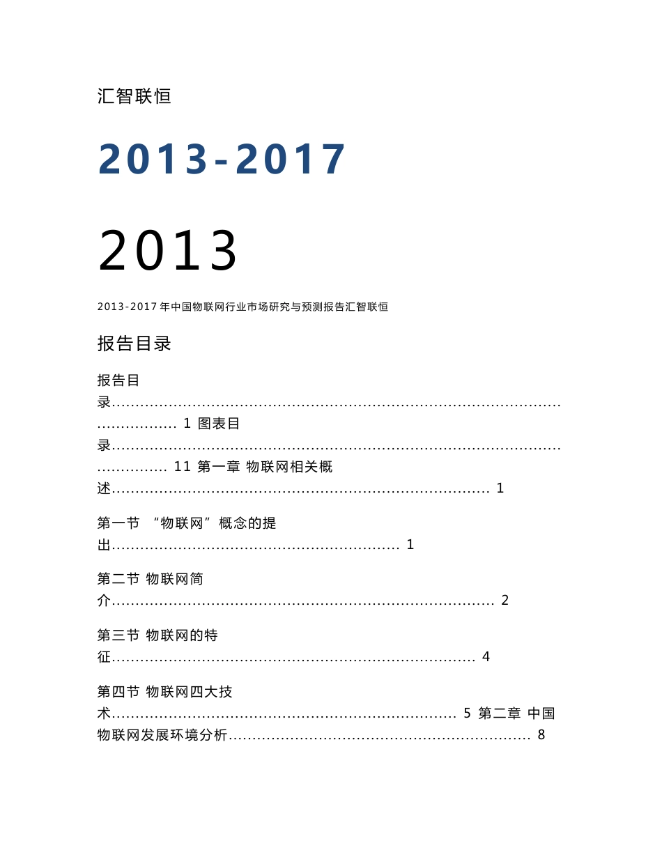 2013-2017年中国物联网行业市场研究与预测报告_第1页