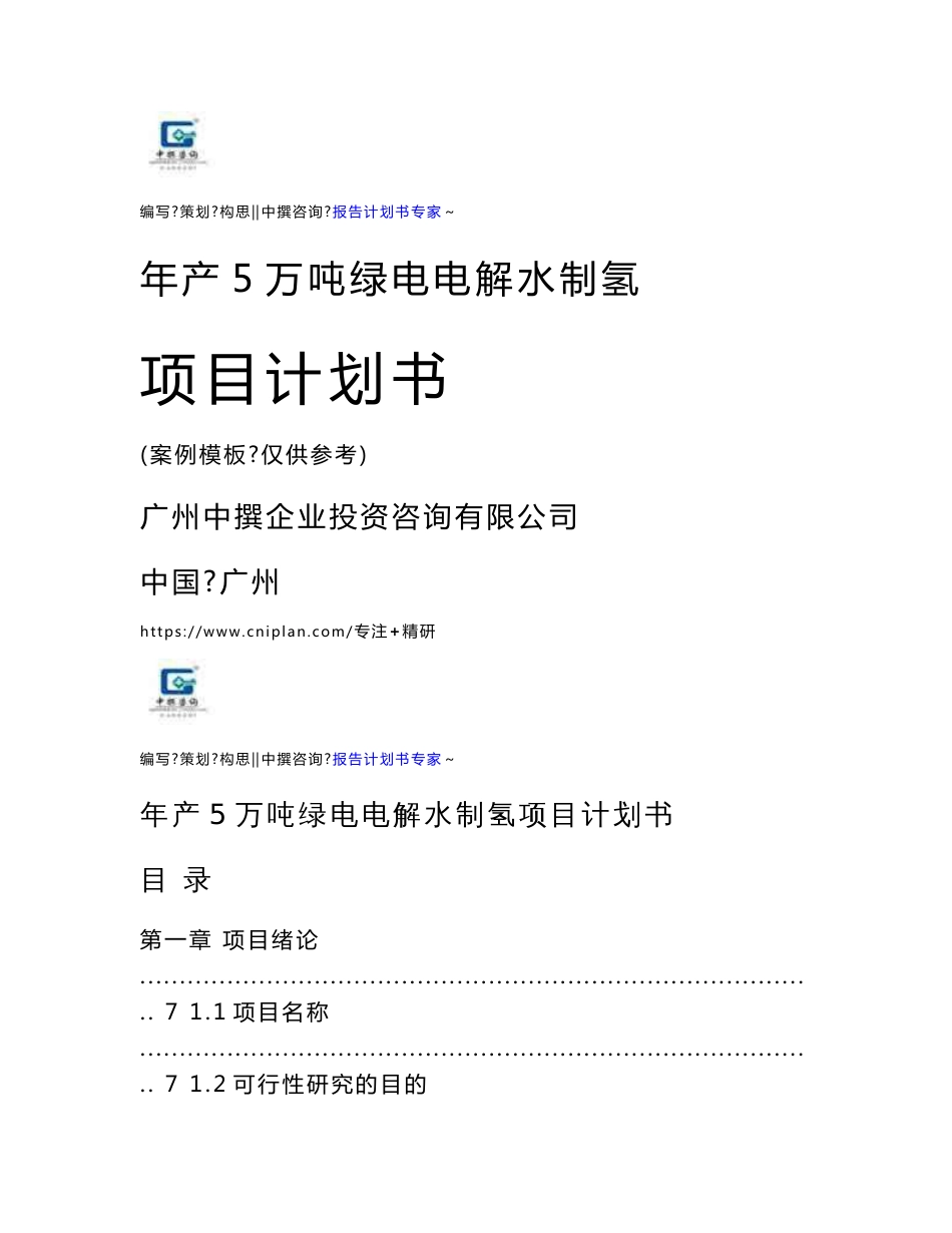 年产5万吨绿电电解水制氢项目可行性报告-立项报告计划书范本_第1页