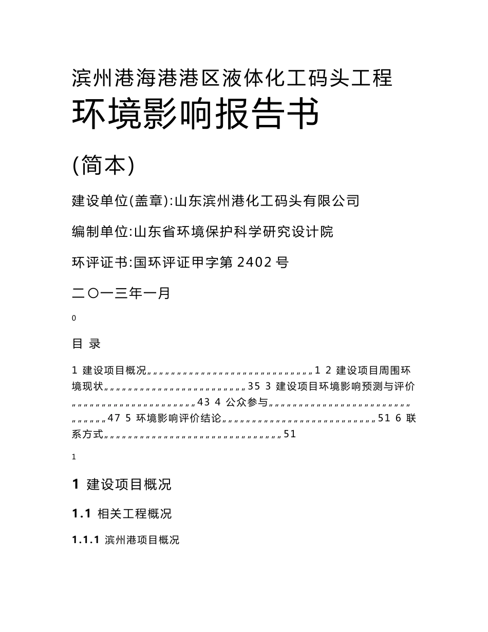 滨州港海港港区液体化工码头项目环境影响评价报告书_第1页