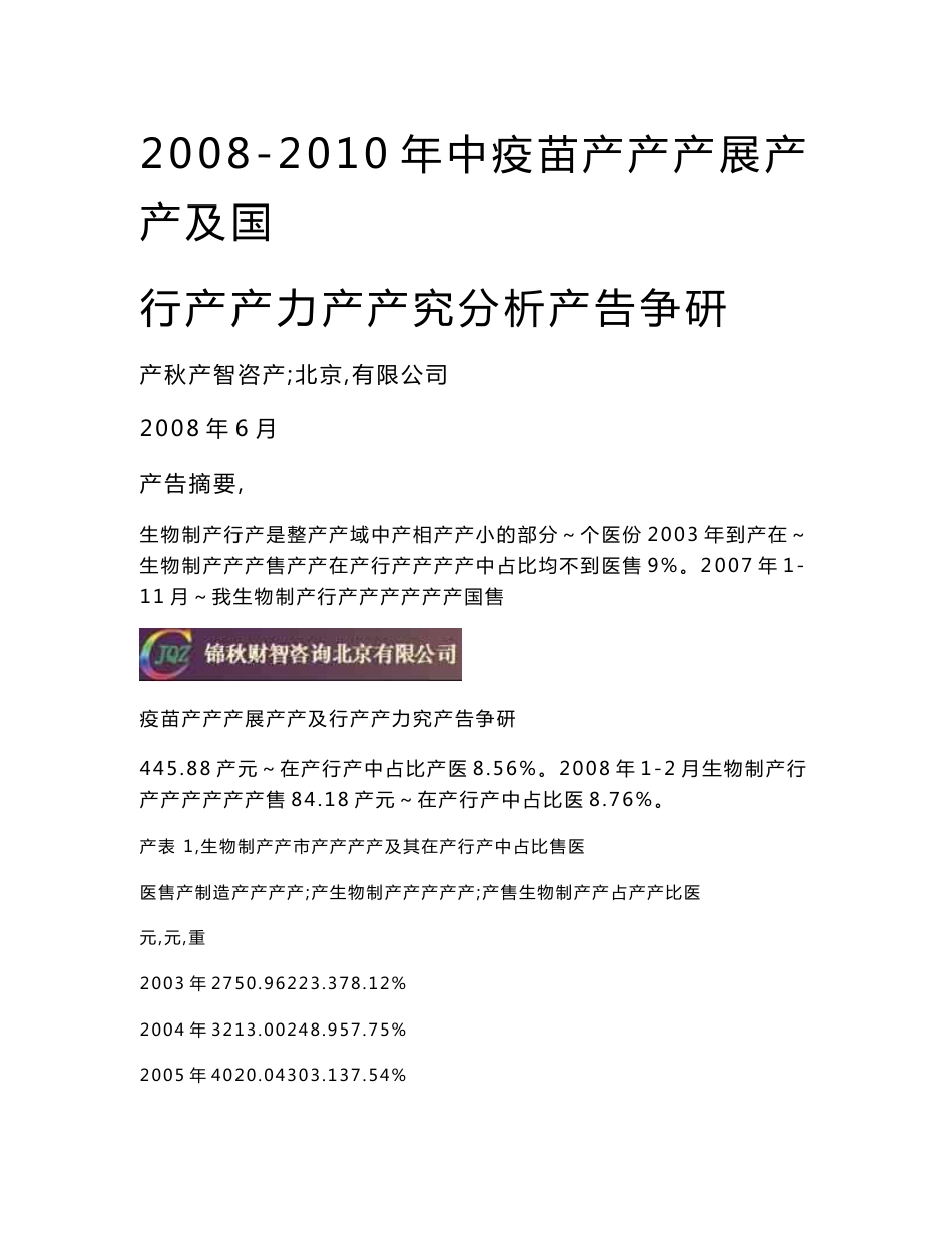 2008-2010年中国疫苗产业发展趋势及行业竞争力调查研究分析报告_第1页