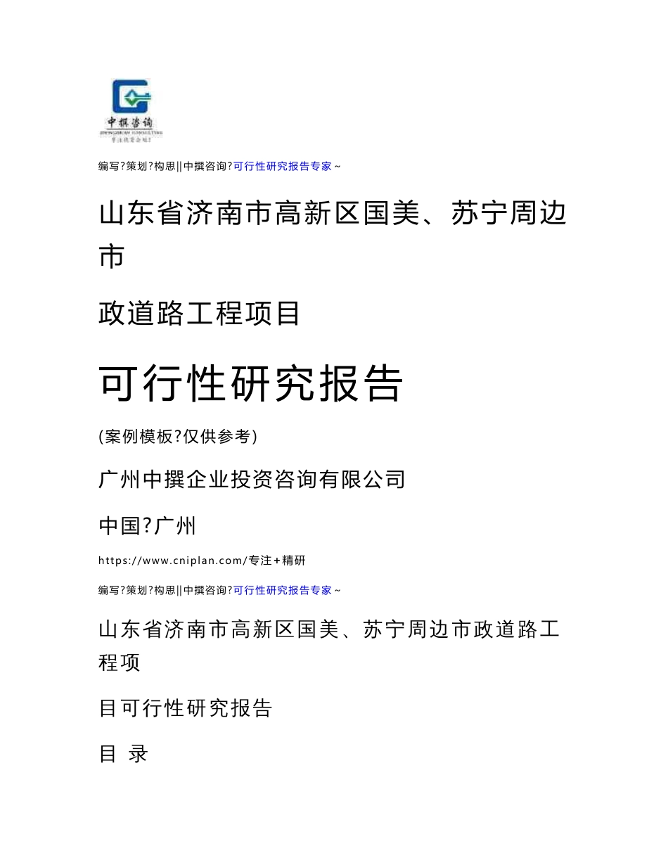 山东省济南市高新区国美、苏宁周边市政道路工程项目可研报告范本模板_第1页