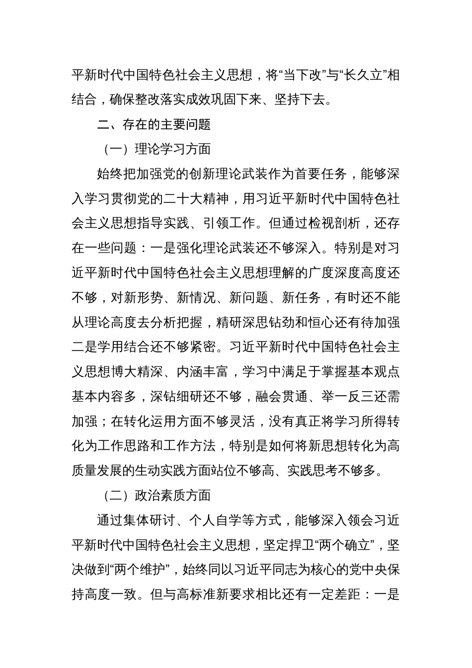 国企公司领导2023年专题组织生活会六个方面个人检视剖析材料（理论学习、政治素质、担当作为）_第2页