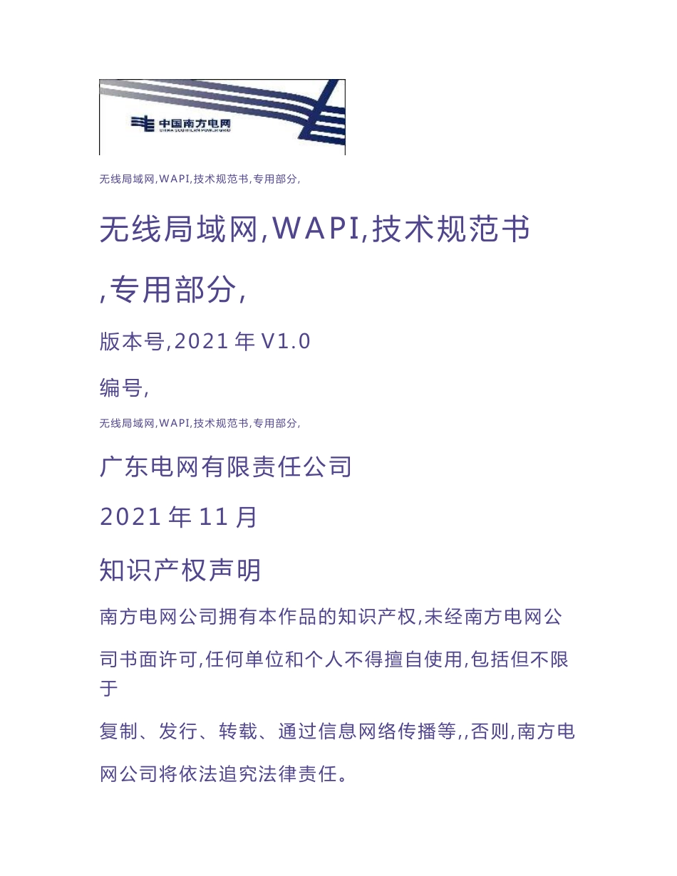 无线局域网（WAPI）技术规范书（专用部分）（天选打工人）_第1页