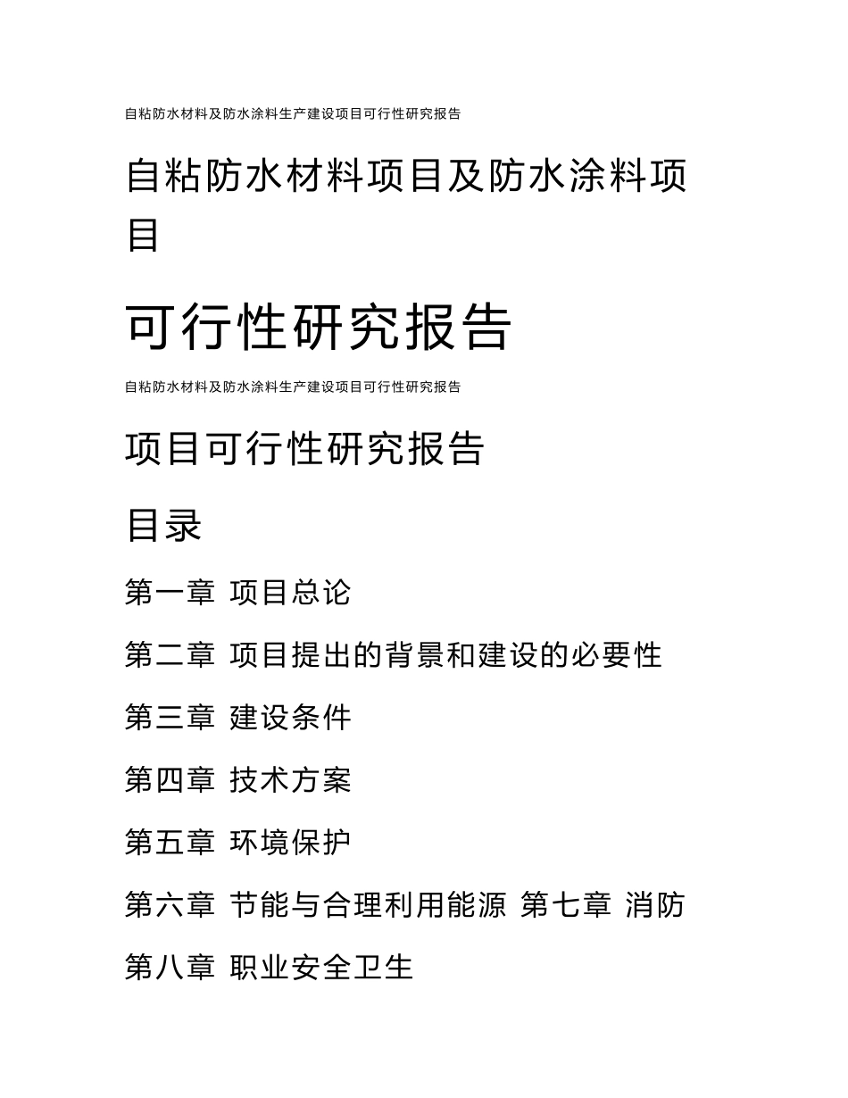 自粘防水材料及防水涂料生产建设项目可行性研究报告_第1页