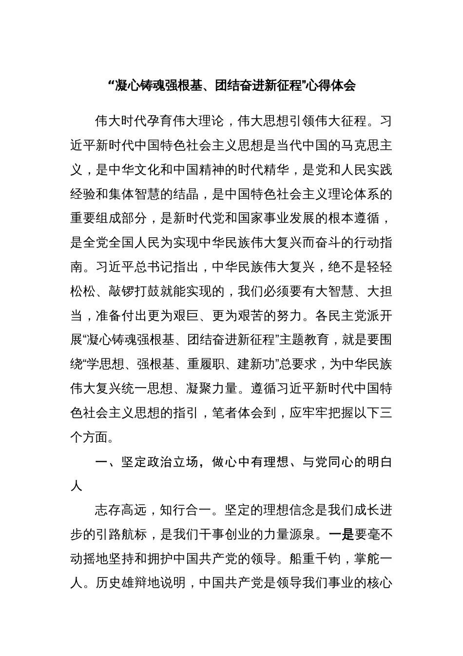 “凝心铸魂强根基、团结奋进新征程”心得体会研讨发言2023-2024_第1页