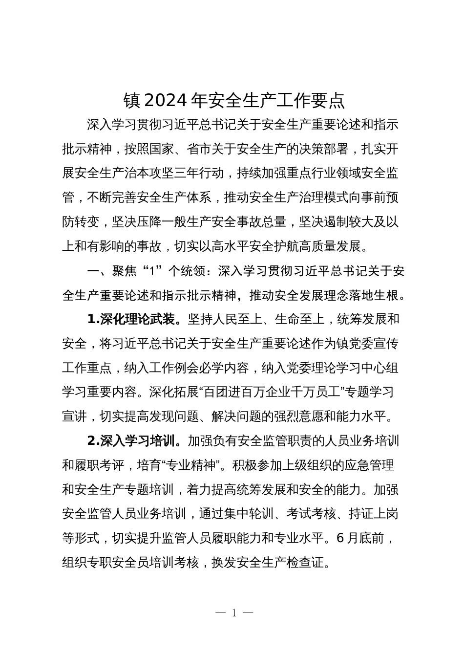 镇2024年安全生产工作要点3_第1页