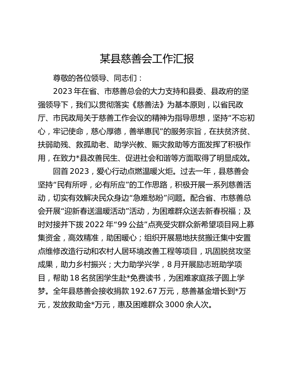 某县慈善会工作汇报2024-2025_第1页