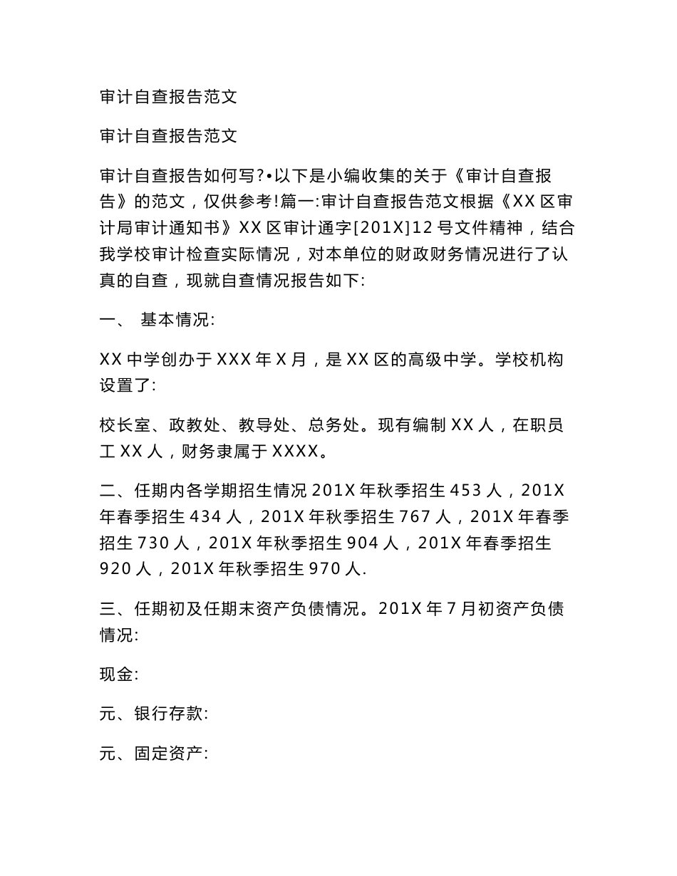 审计自查报告范文_第1页