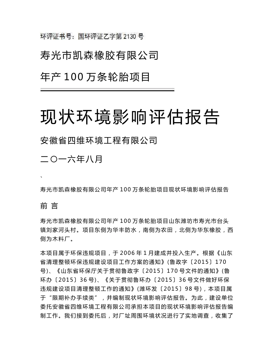 环境影响评价报告公示：年产100万条轮胎项目环评报告_第1页