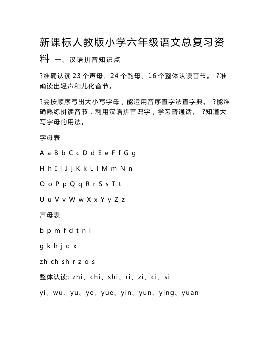 新课标人教版小学六年级语文总复习资料_第1页