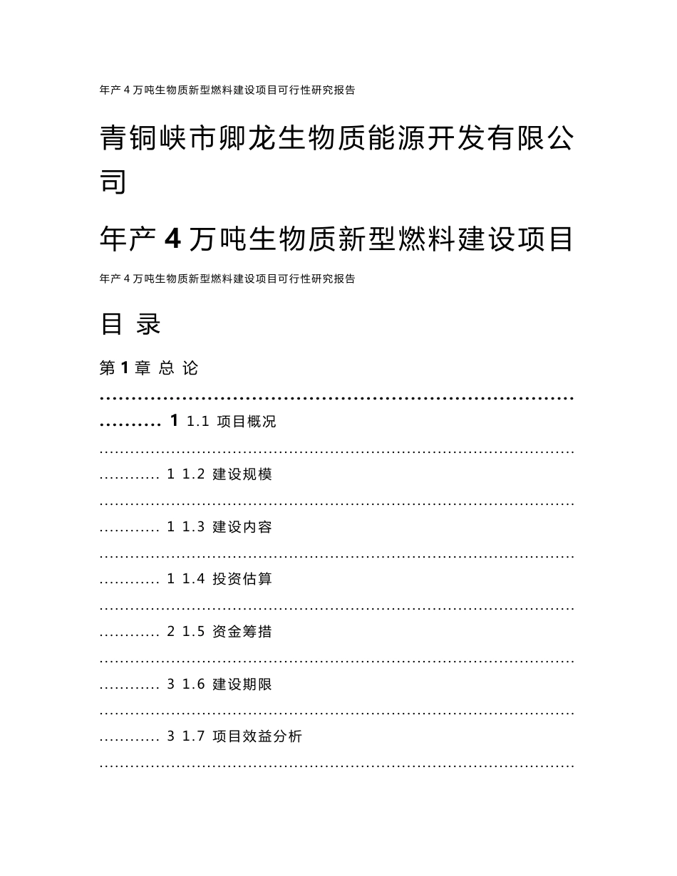 年产4万吨生物质新型燃料建设项目可行性研究报告_第1页