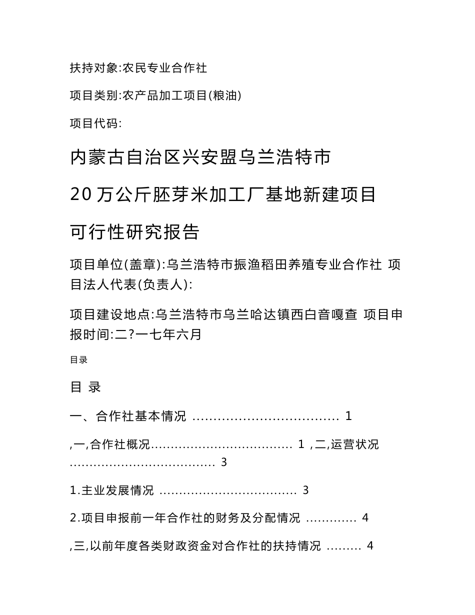 合作社20万公斤胚芽米加工厂新建项目可行性研究报告_第1页