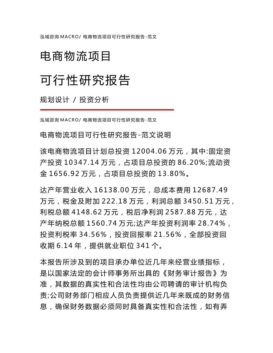 电商物流项目可行性研究报告-范文_第1页