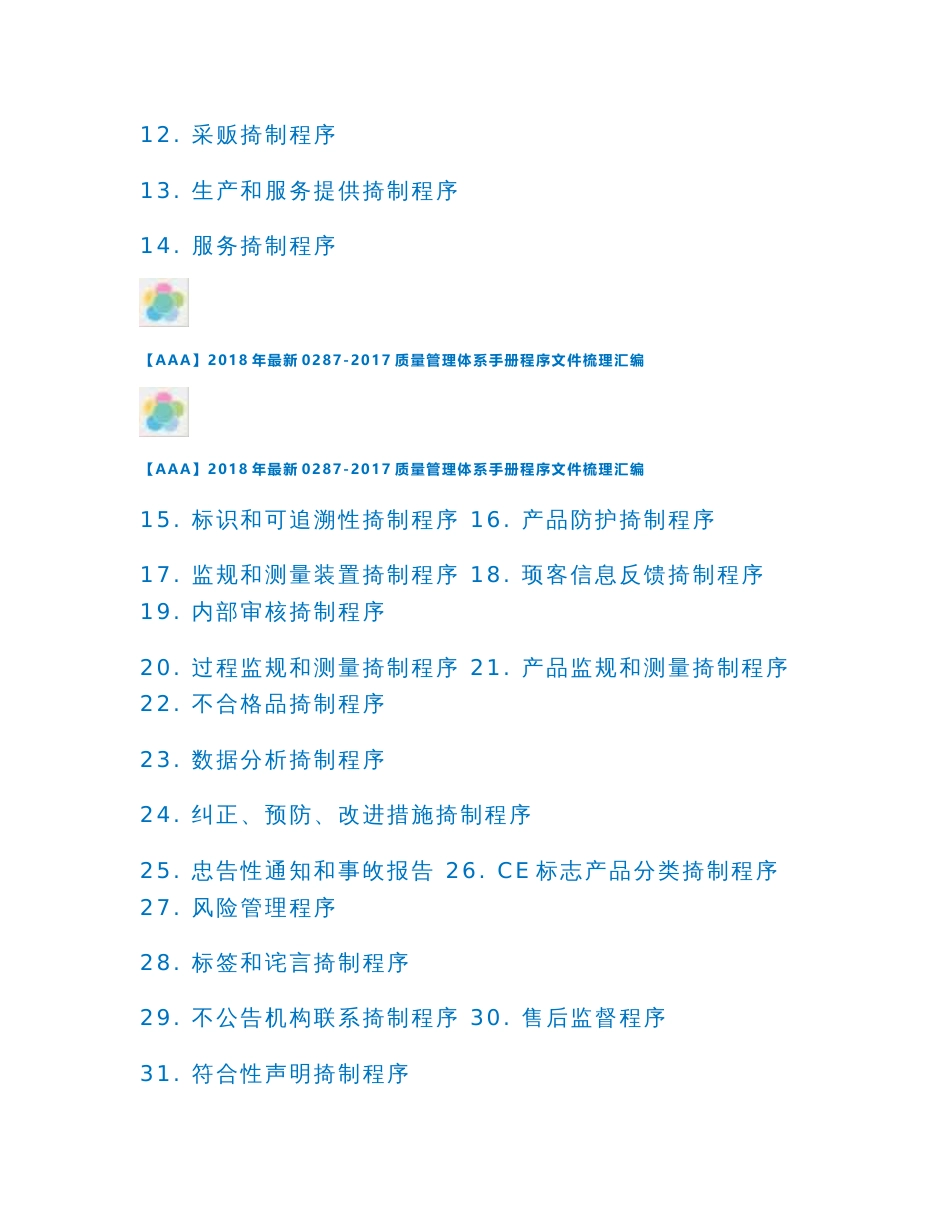 【AAA】2018年最新0287-2017质量管理体系手册程序文件梳理汇编_第2页