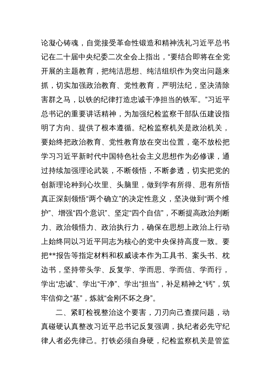 2023年纪检监察干部队伍教育整顿的个人心得体会研讨发言稿_第2页