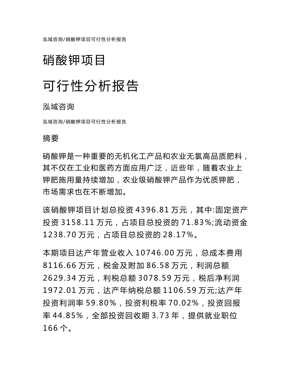 硝酸钾项目可行性分析报告_第1页