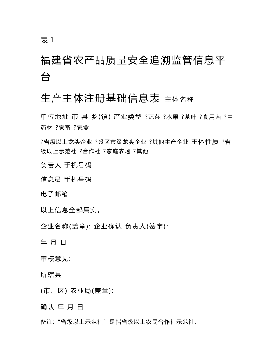 福建省农产品质量安全追溯监管信息平台生产主体注册基础信_第1页